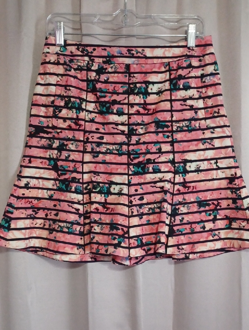 Banana Republic Pink Floral Striped Fit&Flare Skater Skirt Size 4 Pockets Pink